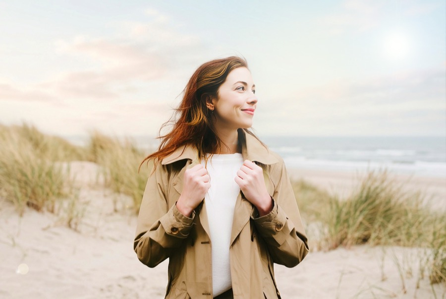 The same portrait, moved to a beach at sunset